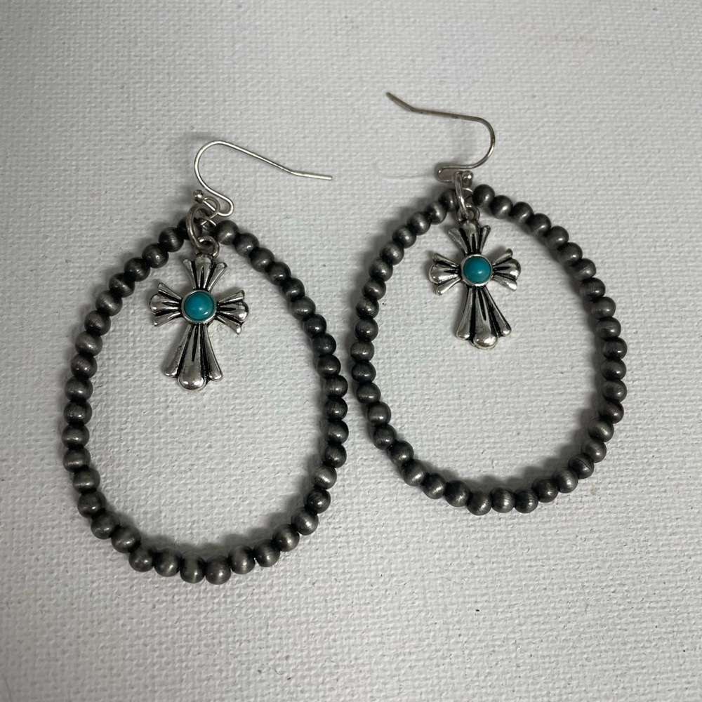 Silver and Turquoise Cross Earrings
